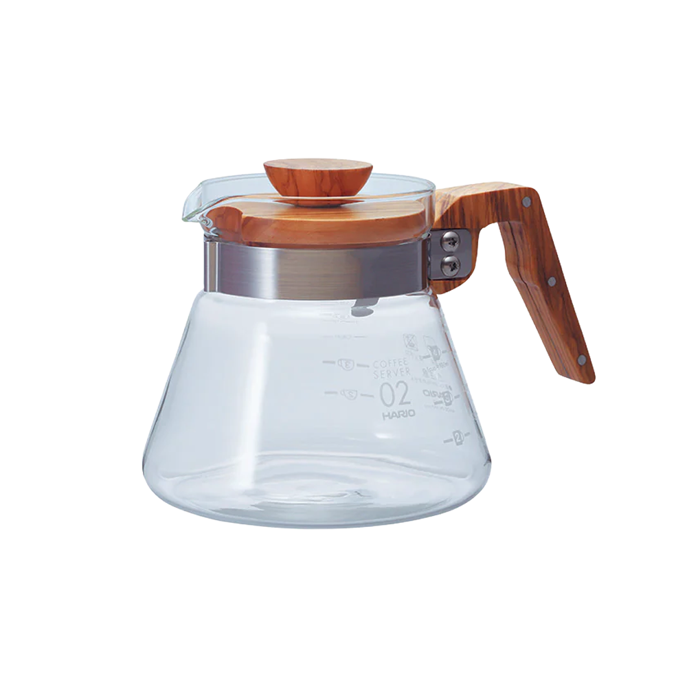 هاريو V60، وعاء زجاجي من خشب الزيتون، سعة 600 مل