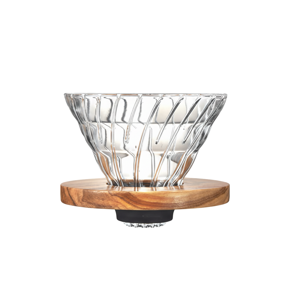 هاريو V60 قمع تقطير قهوة زجاجي 02 خشب زيتون VDGR-02-OV