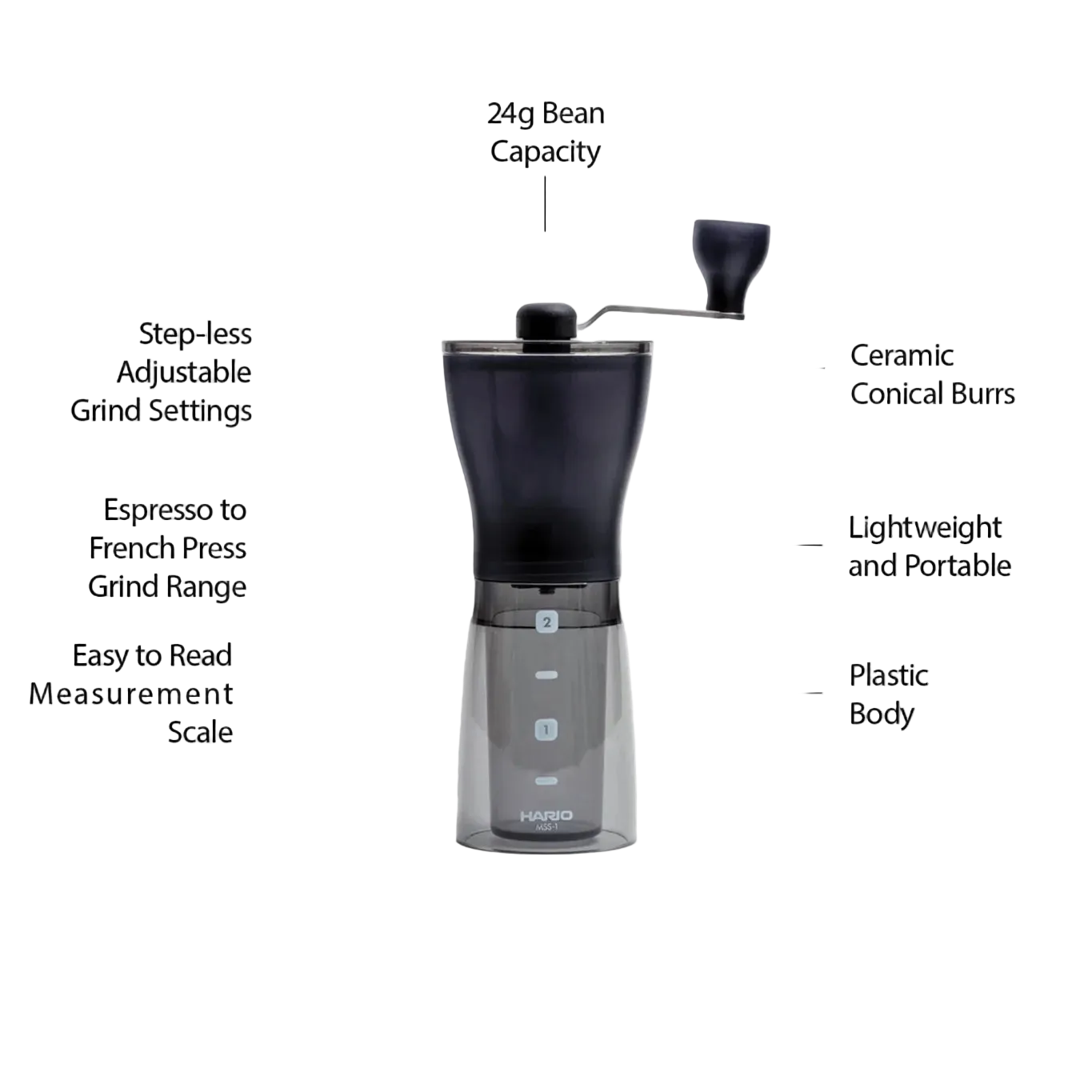 Hario Hand Grinder Ceramic Coffee Mill Mini-Slim Plus (MSS-1DTB)