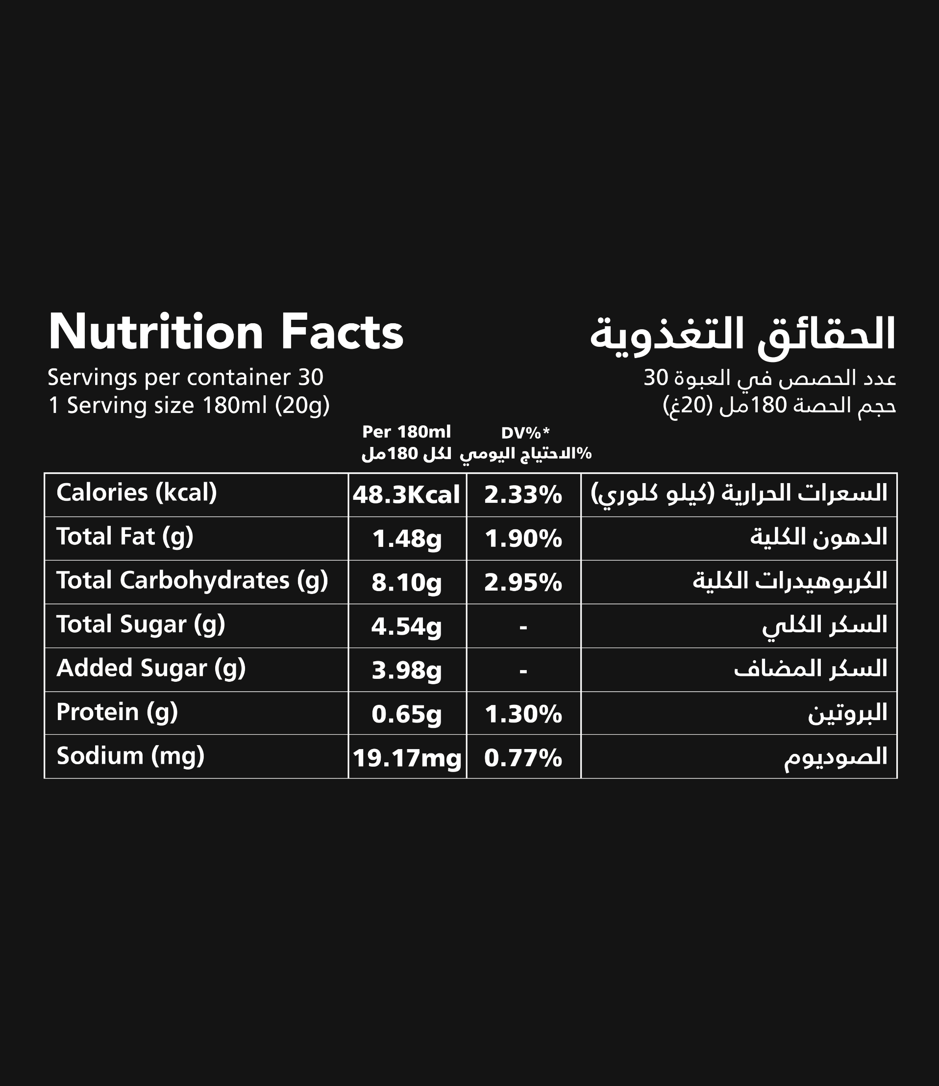 Nutrition facts for Ameed 3-in-1 strong instant coffee (12 sachets)