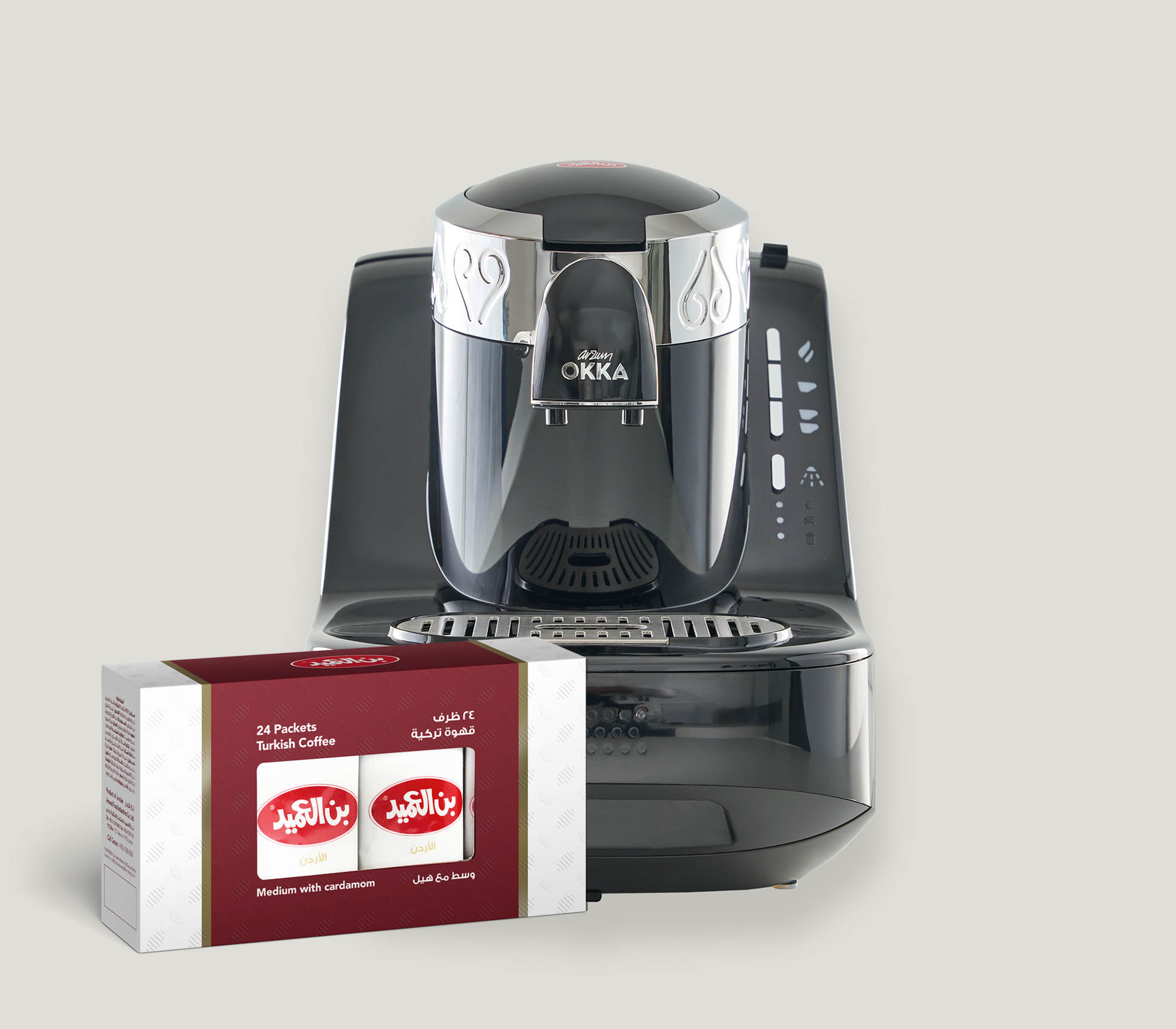 Automatic Okka Turkish coffee maker, black chrome finish