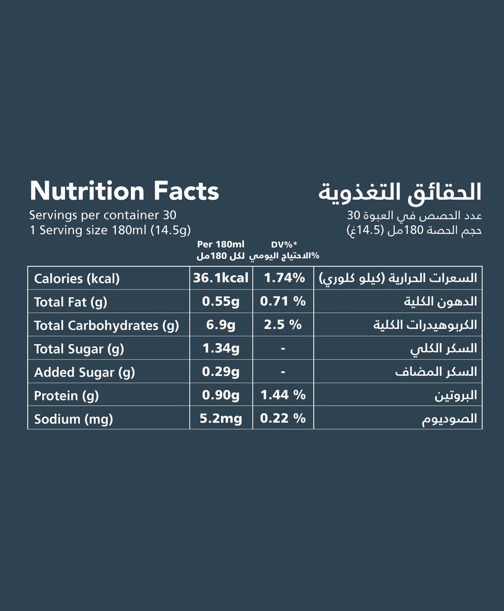 Nutrition facts for Ameed 2-in-1 instant coffee (30 sachets)