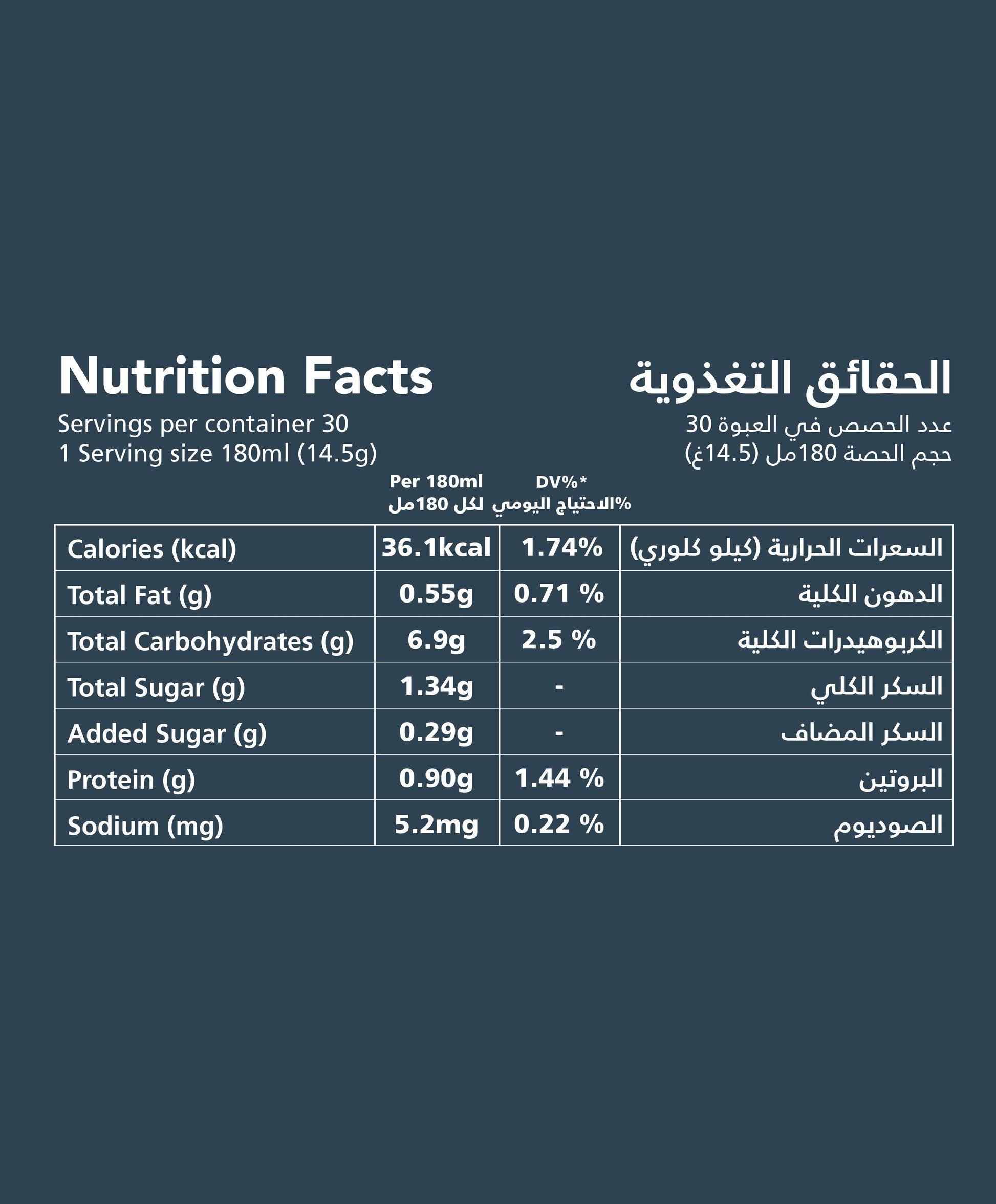 Nutrition facts for Ameed 2-in-1 instant coffee (30 sachets)